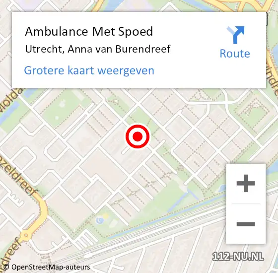 Locatie op kaart van de 112 melding: Ambulance Met Spoed Naar Utrecht, Anna van Burendreef op 14 juli 2018 15:30