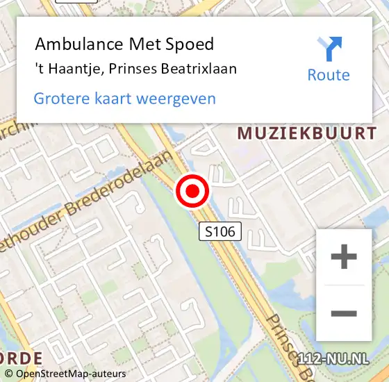Locatie op kaart van de 112 melding: Ambulance Met Spoed Naar 't Haantje, Prinses Beatrixlaan op 14 juli 2018 15:31