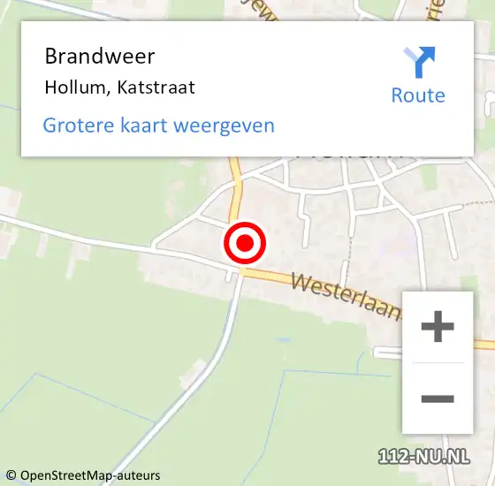 Locatie op kaart van de 112 melding: Brandweer Hollum, Katstraat op 14 juli 2018 15:59