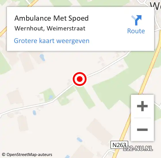 Locatie op kaart van de 112 melding: Ambulance Met Spoed Naar Wernhout, Weimerstraat op 14 juli 2018 16:11