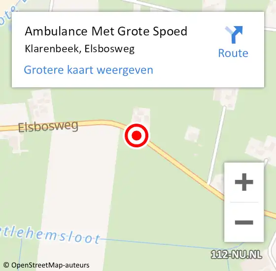 Locatie op kaart van de 112 melding: Ambulance Met Grote Spoed Naar Klarenbeek, Elsbosweg op 14 juli 2018 16:12