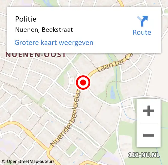 Locatie op kaart van de 112 melding: Politie Nuenen, Beekstraat op 14 juli 2018 16:13