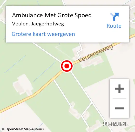 Locatie op kaart van de 112 melding: Ambulance Met Grote Spoed Naar Veulen, Jaegerhofweg op 14 juli 2018 16:17