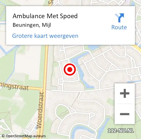 Locatie op kaart van de 112 melding: Ambulance Met Spoed Naar Beuningen, Mijl op 14 juli 2018 17:47