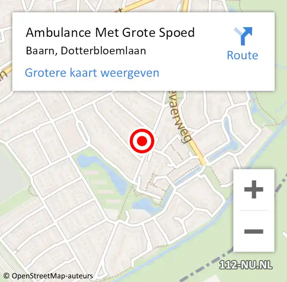 Locatie op kaart van de 112 melding: Ambulance Met Grote Spoed Naar Baarn, Dotterbloemlaan op 14 juli 2018 18:32