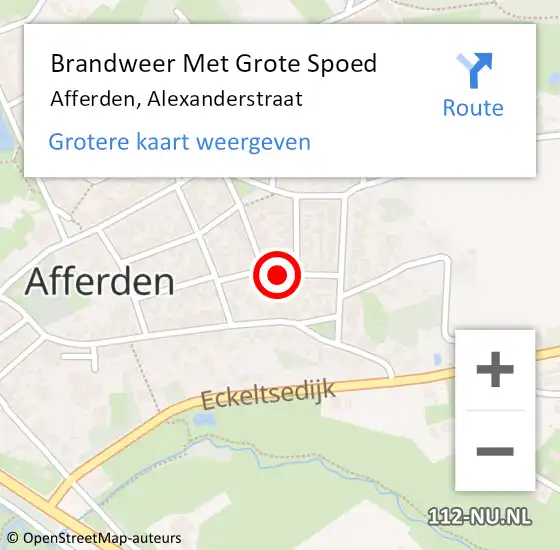 Locatie op kaart van de 112 melding: Brandweer Met Grote Spoed Naar Afferden, Alexanderstraat op 14 juli 2018 18:53