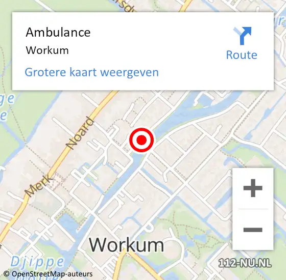 Locatie op kaart van de 112 melding: Ambulance Workum op 14 juli 2018 19:01