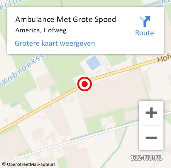 Locatie op kaart van de 112 melding: Ambulance Met Grote Spoed Naar America, Hofweg op 14 juli 2018 19:02