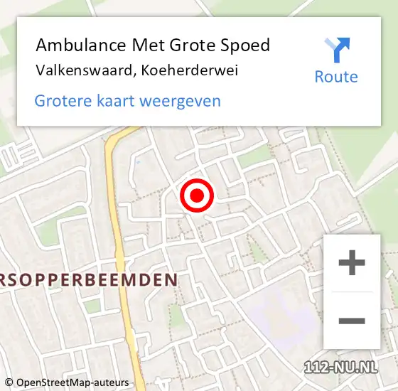 Locatie op kaart van de 112 melding: Ambulance Met Grote Spoed Naar Valkenswaard, Koeherderwei op 14 juli 2018 19:45