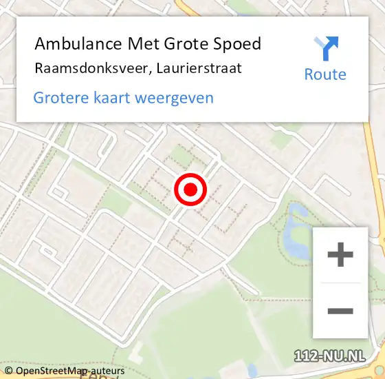 Locatie op kaart van de 112 melding: Ambulance Met Grote Spoed Naar Raamsdonksveer, Laurierstraat op 14 juli 2018 20:14