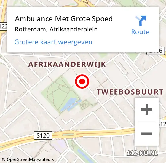 Locatie op kaart van de 112 melding: Ambulance Met Grote Spoed Naar Rotterdam, Afrikaanderplein op 14 juli 2018 21:08
