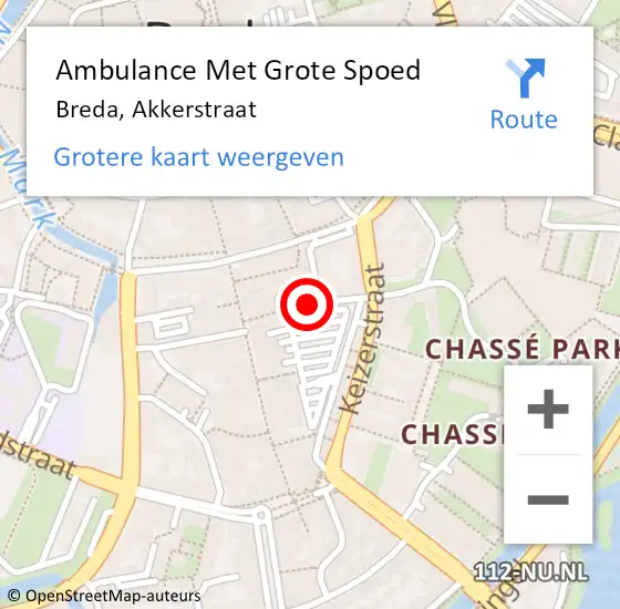 Locatie op kaart van de 112 melding: Ambulance Met Grote Spoed Naar Breda, Akkerstraat op 14 juli 2018 21:51