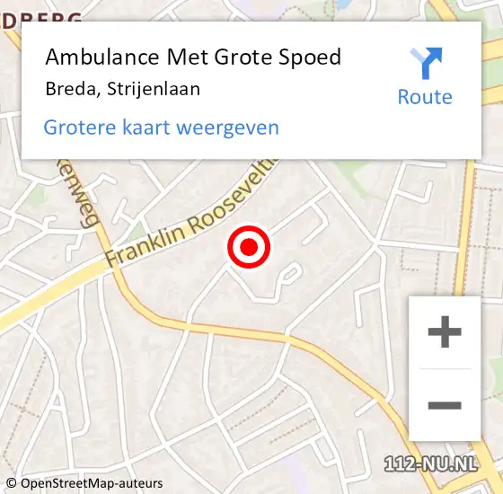 Locatie op kaart van de 112 melding: Ambulance Met Grote Spoed Naar Breda, Strijenlaan op 14 juli 2018 22:48