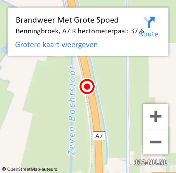 Locatie op kaart van de 112 melding: Brandweer Met Grote Spoed Naar Benningbroek, A7 R hectometerpaal: 37,6 op 14 juli 2018 22:54