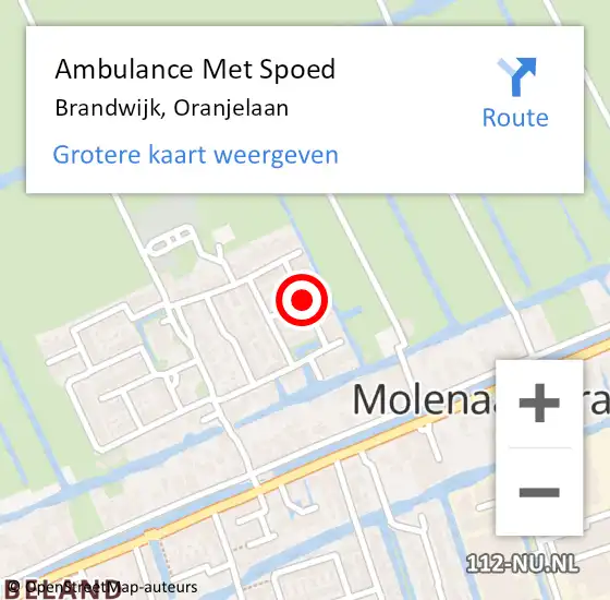 Locatie op kaart van de 112 melding: Ambulance Met Spoed Naar Brandwijk, Oranjelaan op 14 juli 2018 23:55