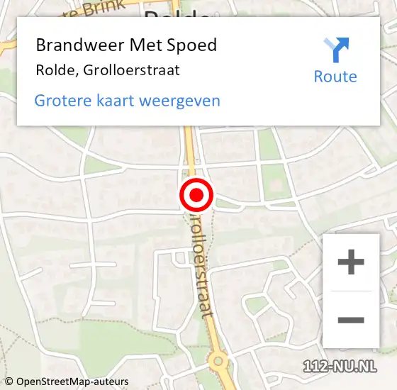 Locatie op kaart van de 112 melding: Brandweer Met Spoed Naar Rolde, Grolloerstraat op 15 juli 2018 01:32