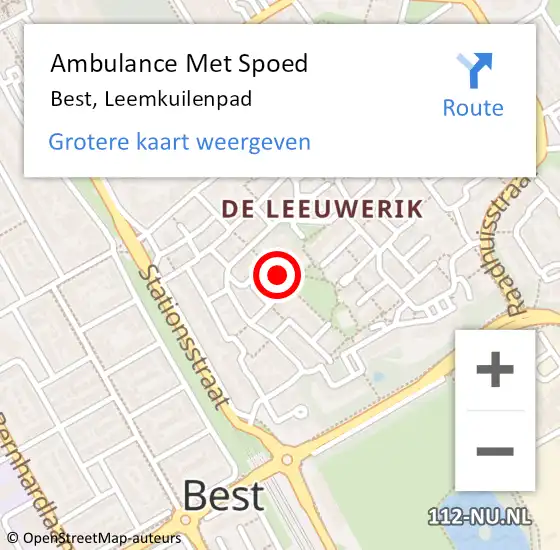 Locatie op kaart van de 112 melding: Ambulance Met Spoed Naar Best, Leemkuilenpad op 15 juli 2018 01:45