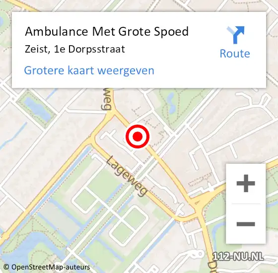 Locatie op kaart van de 112 melding: Ambulance Met Grote Spoed Naar Zeist, 1e Dorpsstraat op 15 juli 2018 02:06