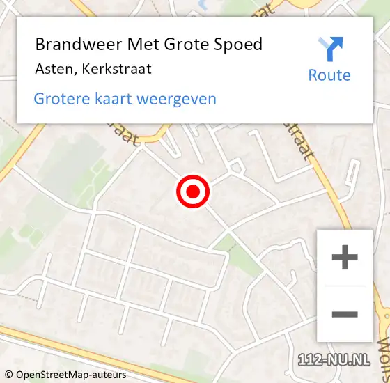 Locatie op kaart van de 112 melding: Brandweer Met Grote Spoed Naar Asten, Kerkstraat op 15 juli 2018 02:09