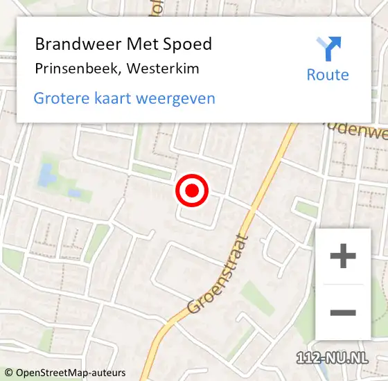 Locatie op kaart van de 112 melding: Brandweer Met Spoed Naar Prinsenbeek, Westerkim op 15 juli 2018 02:14