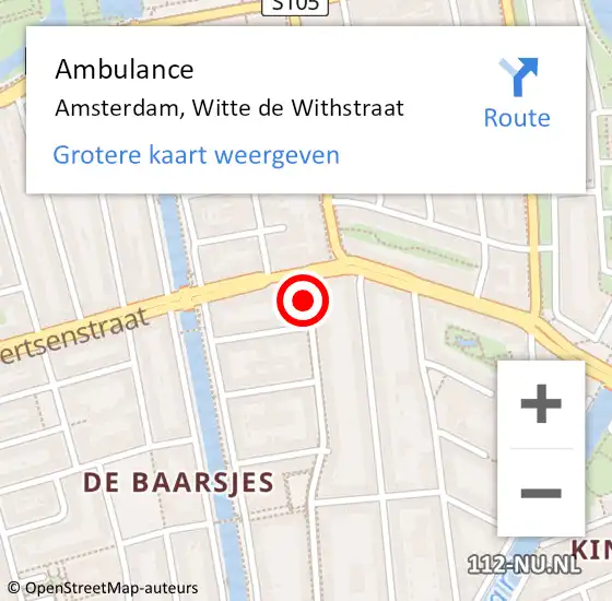 Locatie op kaart van de 112 melding: Ambulance Amsterdam, Witte De Withstraat op 15 juli 2018 03:57