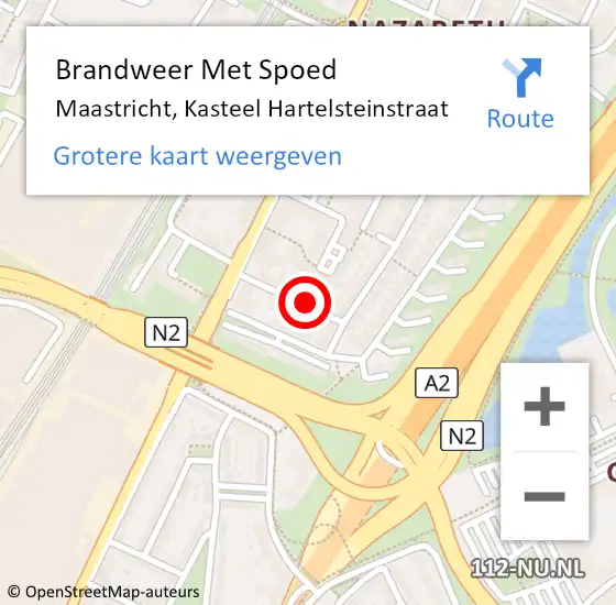 Locatie op kaart van de 112 melding: Brandweer Met Spoed Naar Maastricht, Kasteel Hartelsteinstraat op 15 juli 2018 05:46