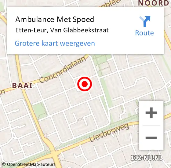 Locatie op kaart van de 112 melding: Ambulance Met Spoed Naar Etten-Leur, Van Glabbeekstraat op 15 juli 2018 05:49