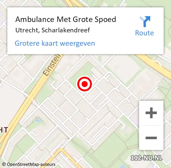 Locatie op kaart van de 112 melding: Ambulance Met Grote Spoed Naar Utrecht, Scharlakendreef op 15 juli 2018 07:07