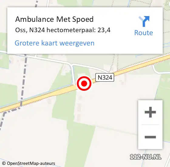 Locatie op kaart van de 112 melding: Ambulance Met Spoed Naar Oss, N324 hectometerpaal: 23,4 op 15 juli 2018 08:20