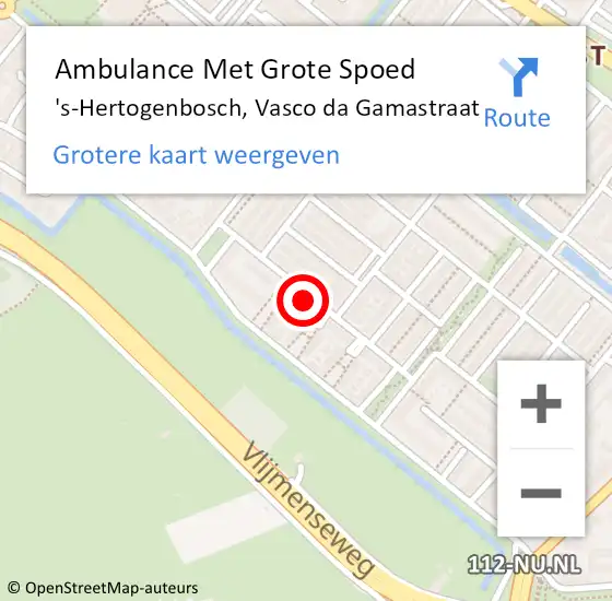 Locatie op kaart van de 112 melding: Ambulance Met Grote Spoed Naar 's-Hertogenbosch, Vasco da Gamastraat op 15 juli 2018 08:27