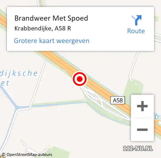 Locatie op kaart van de 112 melding: Brandweer Met Spoed Naar Krabbendijke, A58 R op 15 juli 2018 08:45