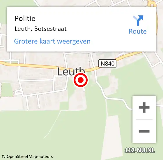 Locatie op kaart van de 112 melding: Politie Leuth, Botsestraat op 15 juli 2018 09:27