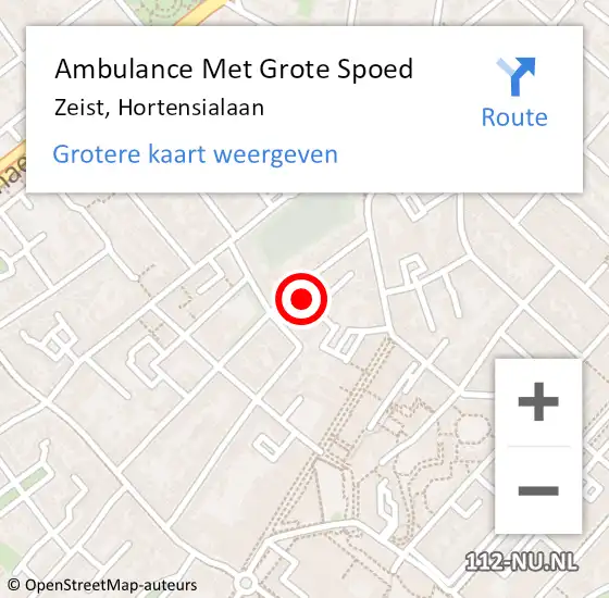 Locatie op kaart van de 112 melding: Ambulance Met Grote Spoed Naar Zeist, Hortensialaan op 15 juli 2018 09:29