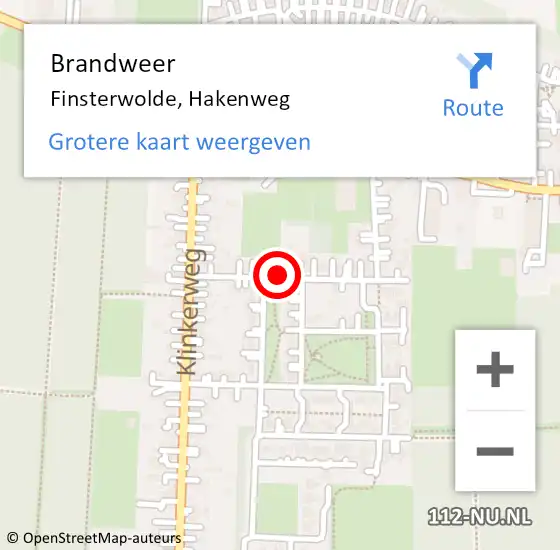 Locatie op kaart van de 112 melding: Brandweer Finsterwolde, Hakenweg op 15 juli 2018 10:46