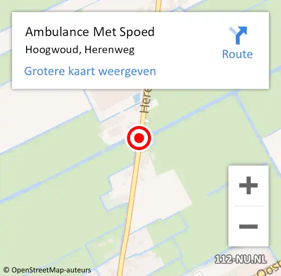 Locatie op kaart van de 112 melding: Ambulance Met Spoed Naar Hoogwoud, Herenweg op 15 juli 2018 10:51