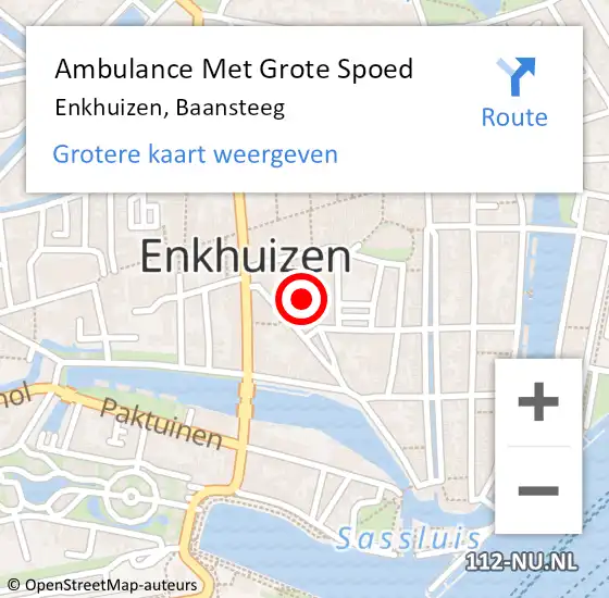 Locatie op kaart van de 112 melding: Ambulance Met Grote Spoed Naar Enkhuizen, Baansteeg op 15 juli 2018 11:29