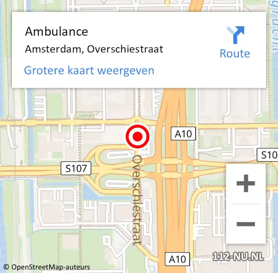 Locatie op kaart van de 112 melding: Ambulance Amsterdam, Overschiestraat op 15 juli 2018 11:50