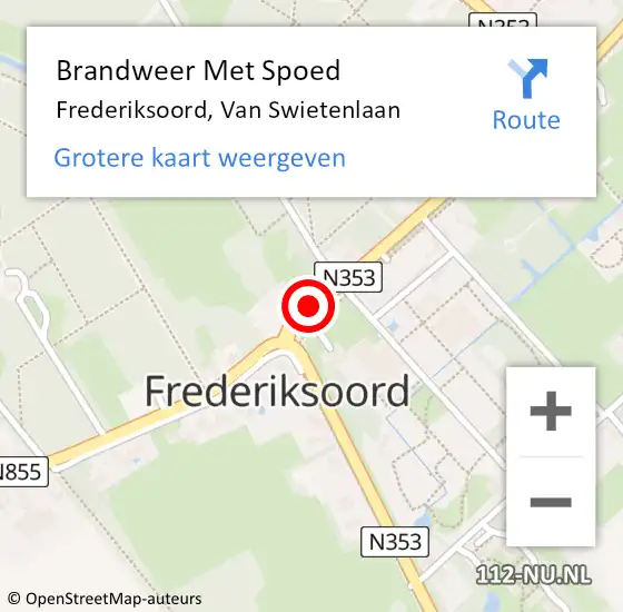 Locatie op kaart van de 112 melding: Brandweer Met Spoed Naar Frederiksoord, Van Swietenlaan op 15 juli 2018 13:43