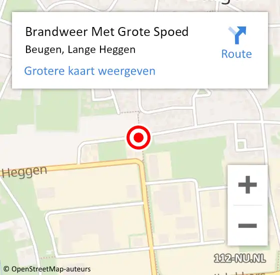 Locatie op kaart van de 112 melding: Brandweer Met Grote Spoed Naar Beugen, Lange Heggen op 15 juli 2018 13:49