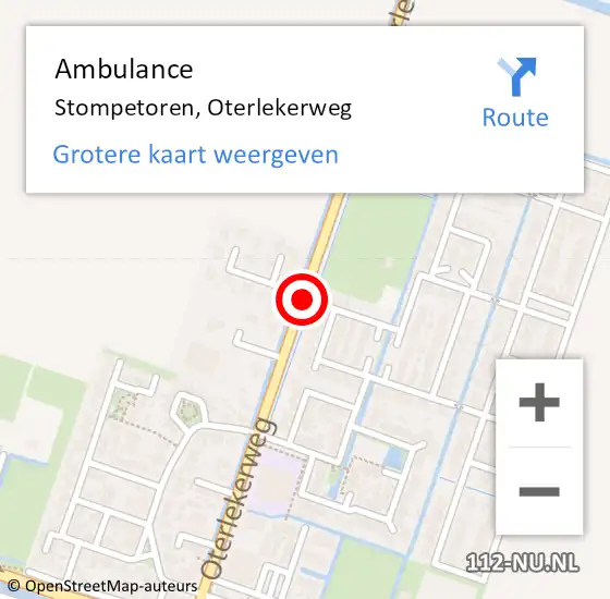 Locatie op kaart van de 112 melding: Ambulance Stompetoren, Oterlekerweg op 15 juli 2018 13:50