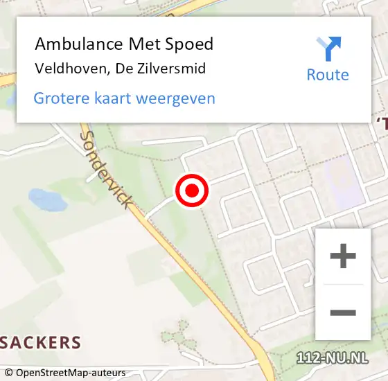 Locatie op kaart van de 112 melding: Ambulance Met Spoed Naar Veldhoven, De Zilversmid op 15 juli 2018 14:27