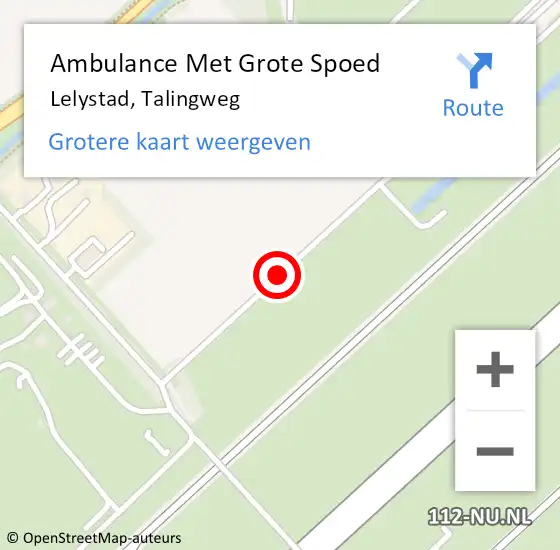 Locatie op kaart van de 112 melding: Ambulance Met Grote Spoed Naar Lelystad, Talingweg op 15 juli 2018 14:56