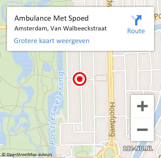 Locatie op kaart van de 112 melding: Ambulance Met Spoed Naar Amsterdam, Van Walbeeckstraat op 15 juli 2018 15:46