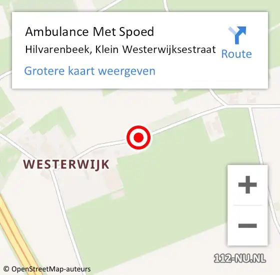 Locatie op kaart van de 112 melding: Ambulance Met Spoed Naar Hilvarenbeek, Klein Westerwijksestraat op 15 juli 2018 16:24