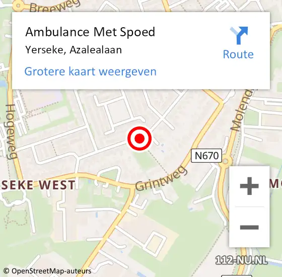 Locatie op kaart van de 112 melding: Ambulance Met Spoed Naar Yerseke, Azalealaan op 15 juli 2018 16:37