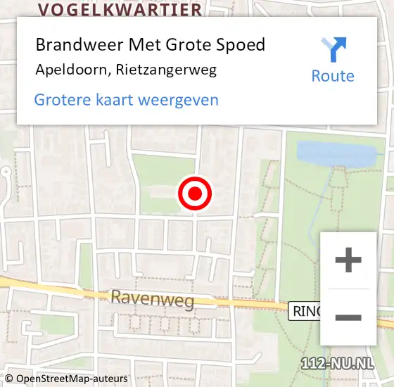 Locatie op kaart van de 112 melding: Brandweer Met Grote Spoed Naar Apeldoorn, Rietzangerweg op 15 juli 2018 17:33