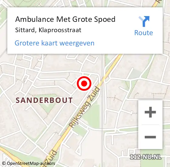 Locatie op kaart van de 112 melding: Ambulance Met Grote Spoed Naar Sittard, Klaproosstraat op 3 maart 2014 02:54