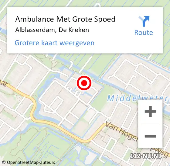 Locatie op kaart van de 112 melding: Ambulance Met Grote Spoed Naar Alblasserdam, De Kreken op 15 juli 2018 18:48