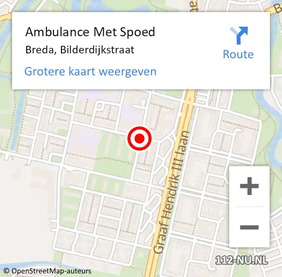 Locatie op kaart van de 112 melding: Ambulance Met Spoed Naar Breda, Bilderdijkstraat op 15 juli 2018 18:49