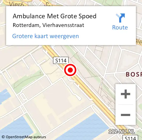 Locatie op kaart van de 112 melding: Ambulance Met Grote Spoed Naar Rotterdam, Vierhavensstraat op 15 juli 2018 18:58